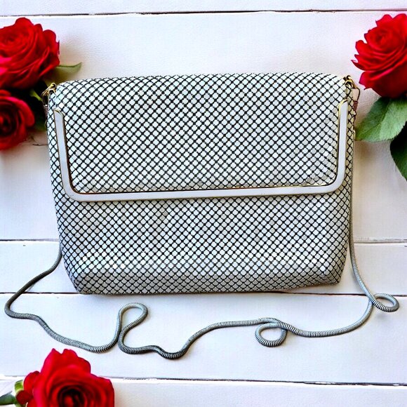 Vintage Pelle Italia White Metal Mesh Evening Handbag Shoulder Bag or Clutch - Picture 13 of 13